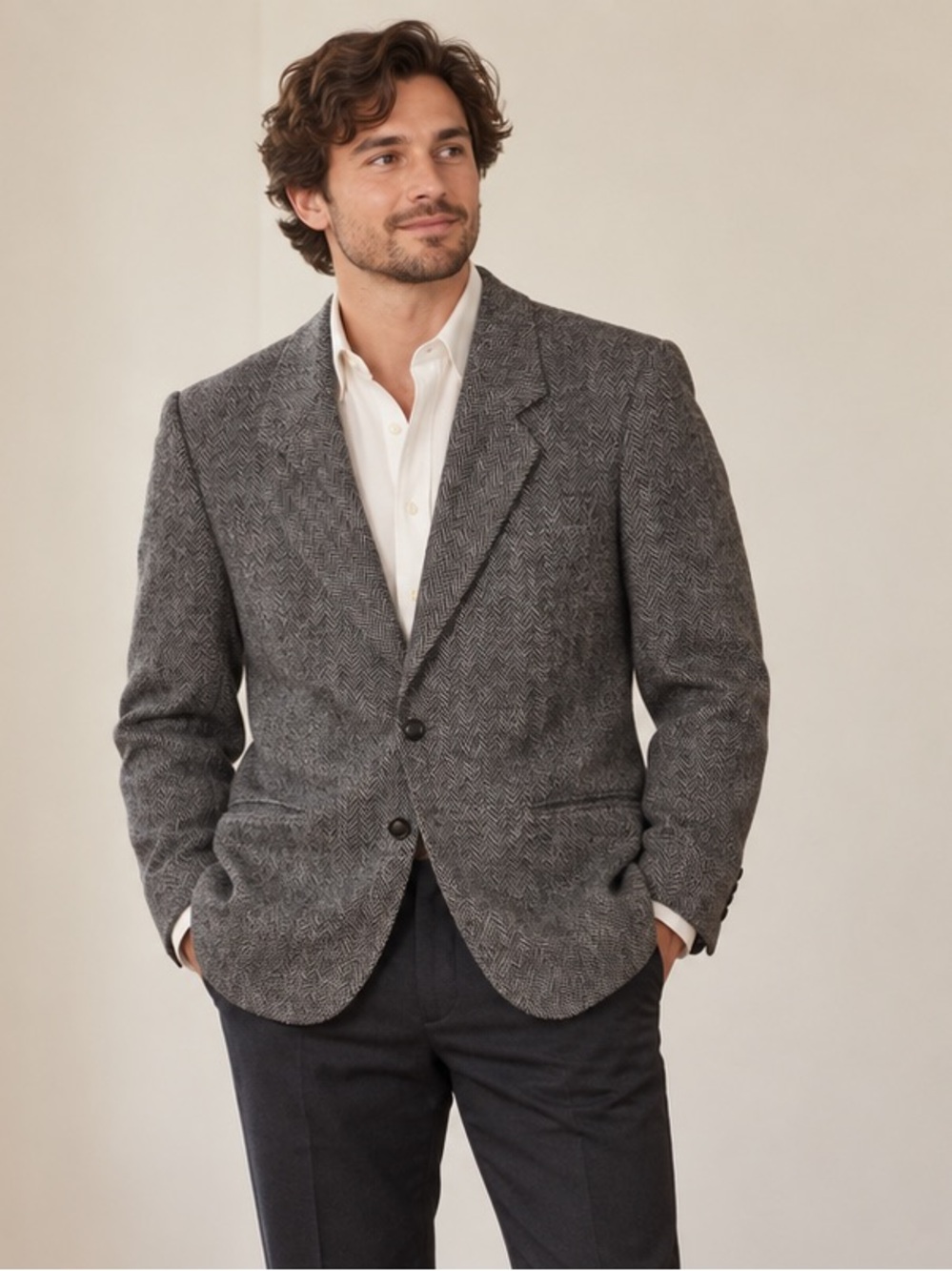 Vintage  Grey Herringbone 100% Virgin Wool Blazer | Academia | Preppy | 42R